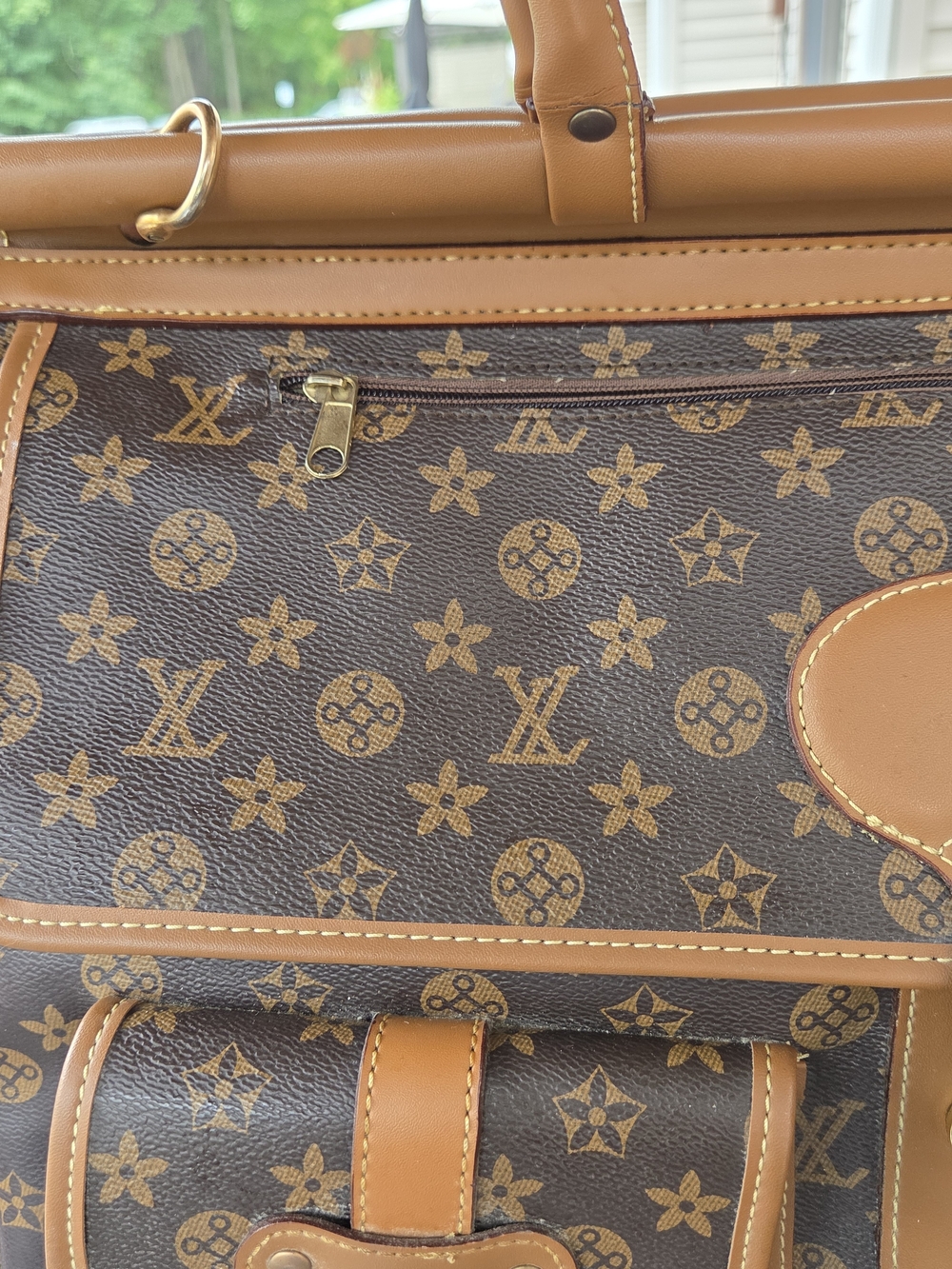 Large Brown Monogram Travel Duffel Bag Carry On Weekender 20" Multi Pocket - Picture 2 of 16